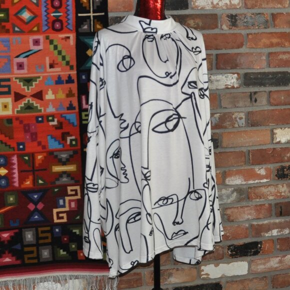 New Stlyewe Abstract Sketched Faces Tunic Top Dress. Wearable art. 2XL - Picture 1 of 11
